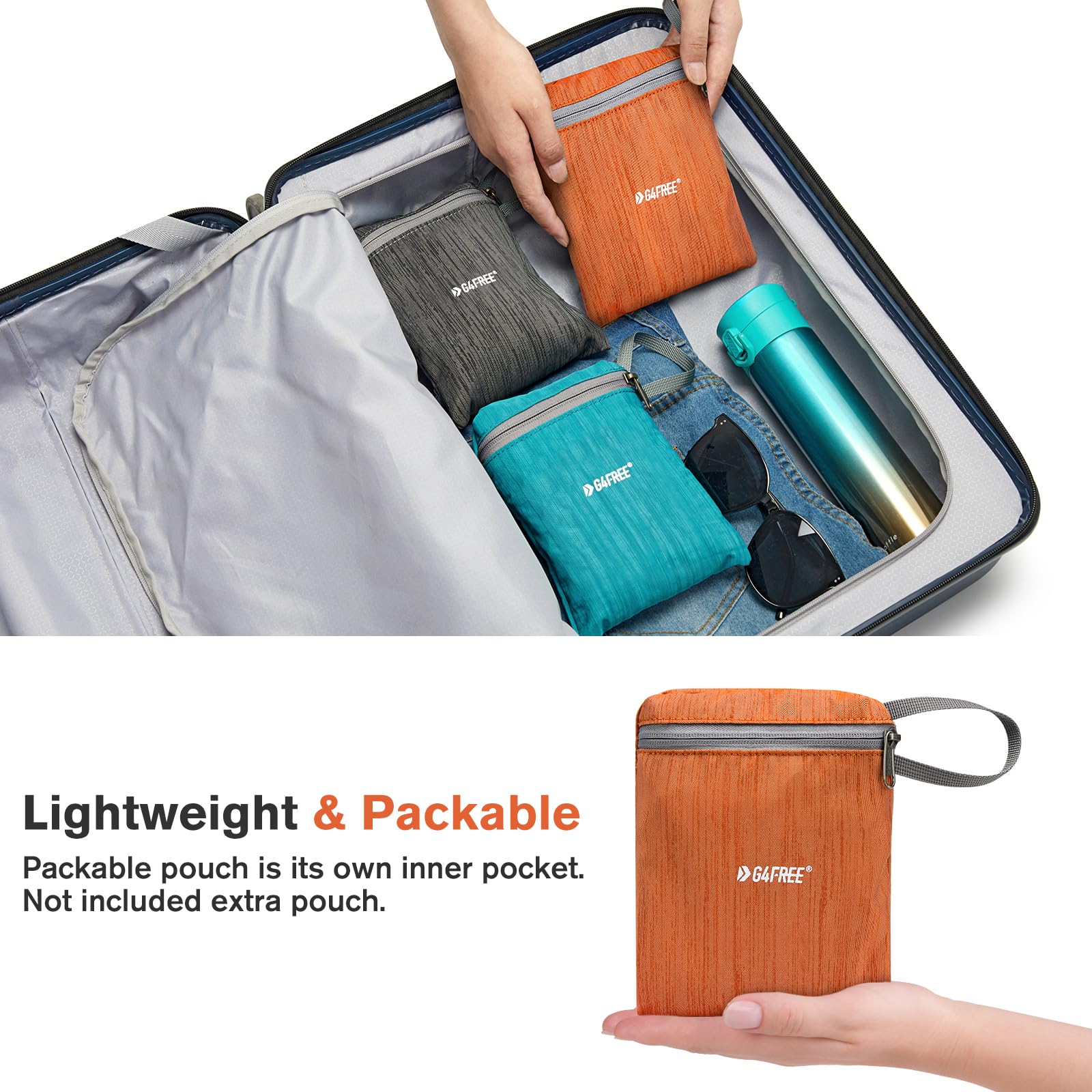 G4Free packed in suitcase showing travel-ready compactness benefit