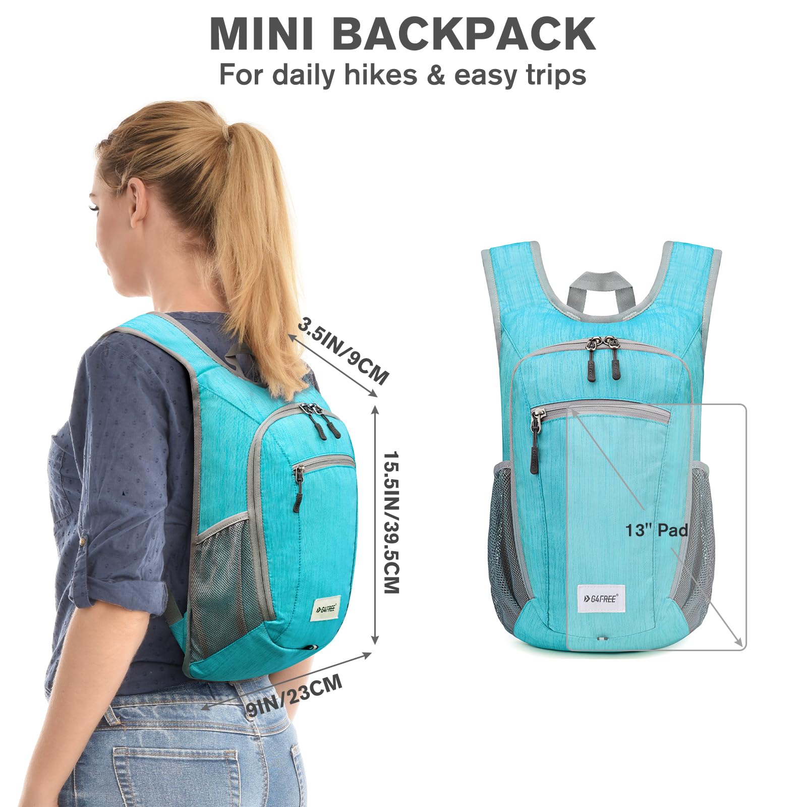 G4Free side pocket holding water bottle for easy hydration access