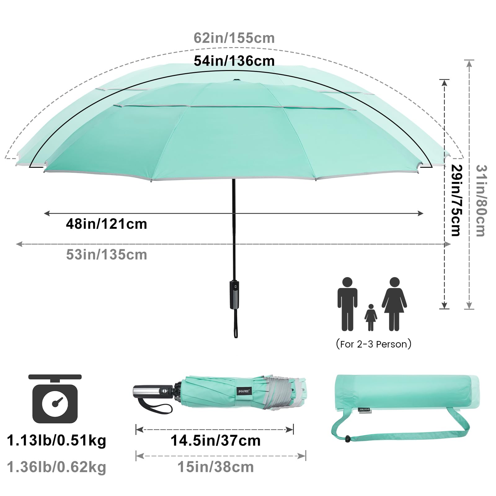 G4Free folded umbrella beside backpack showing compact travel size