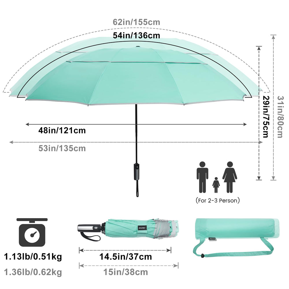 G4Free folded umbrella beside backpack showing compact travel size