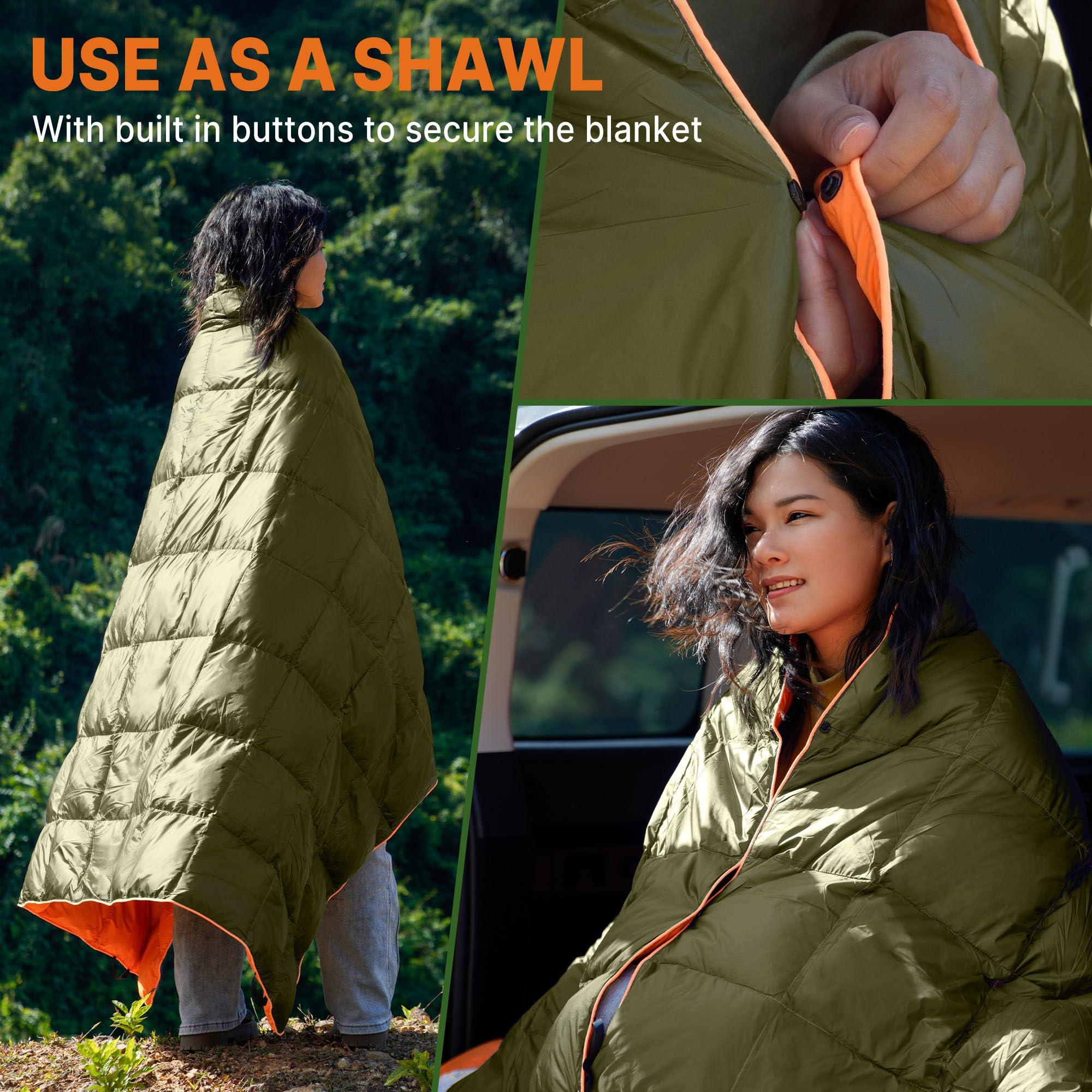 Gaialoop blanket draped over camp chair showing cozy comfort at campsite