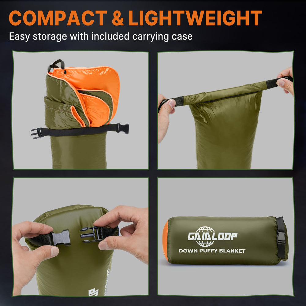 Gaialoop blanket compressed in pack showing portability and minimalist weight