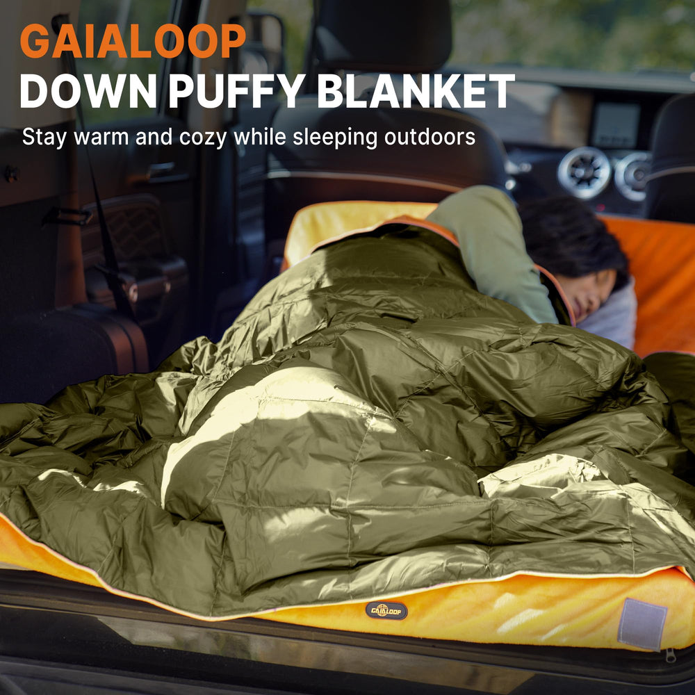Gaialoop blanket worn as poncho demonstrating hands-free warmth outdoors