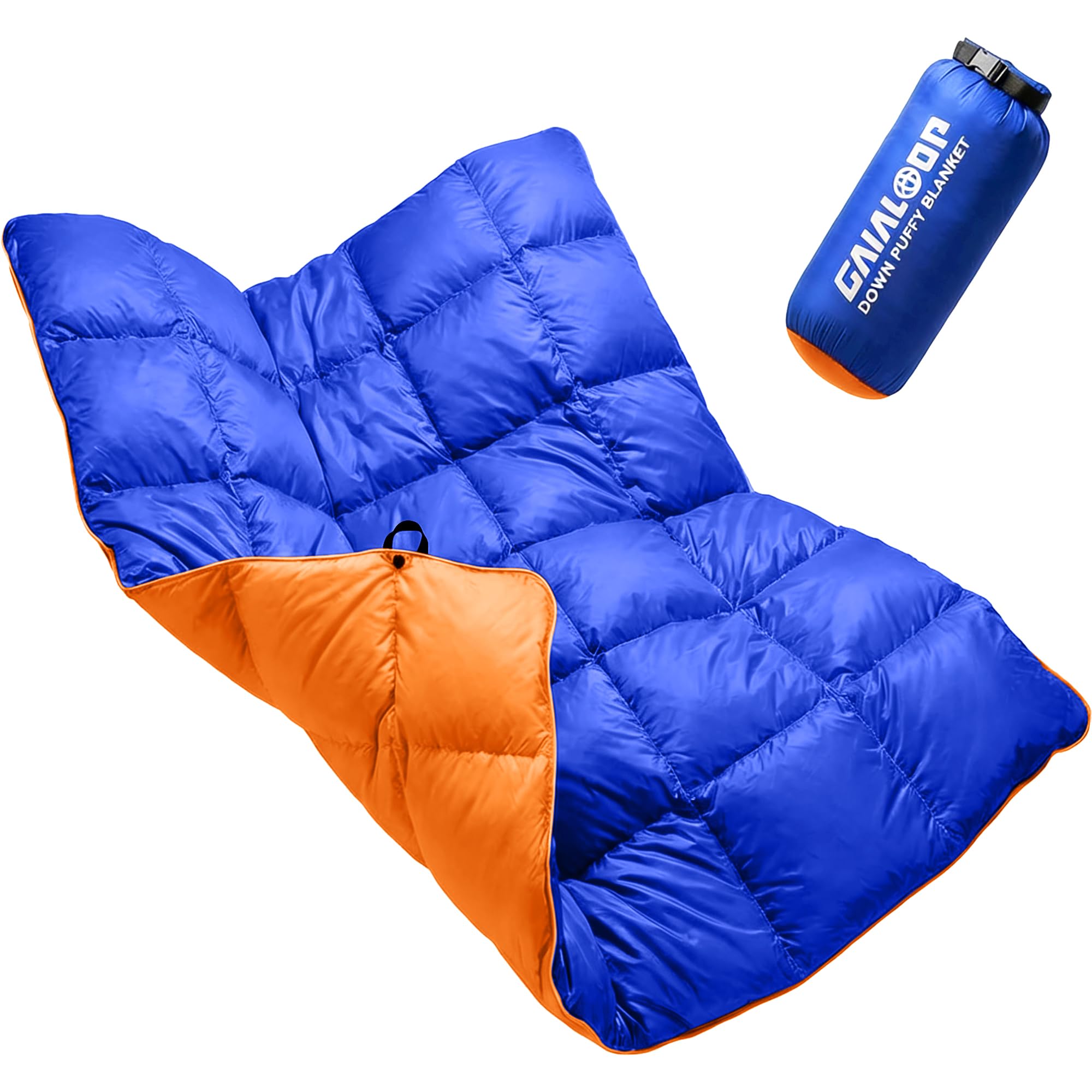Gaialoop front view lake blue blanket showing full coverage and lightweight warmth