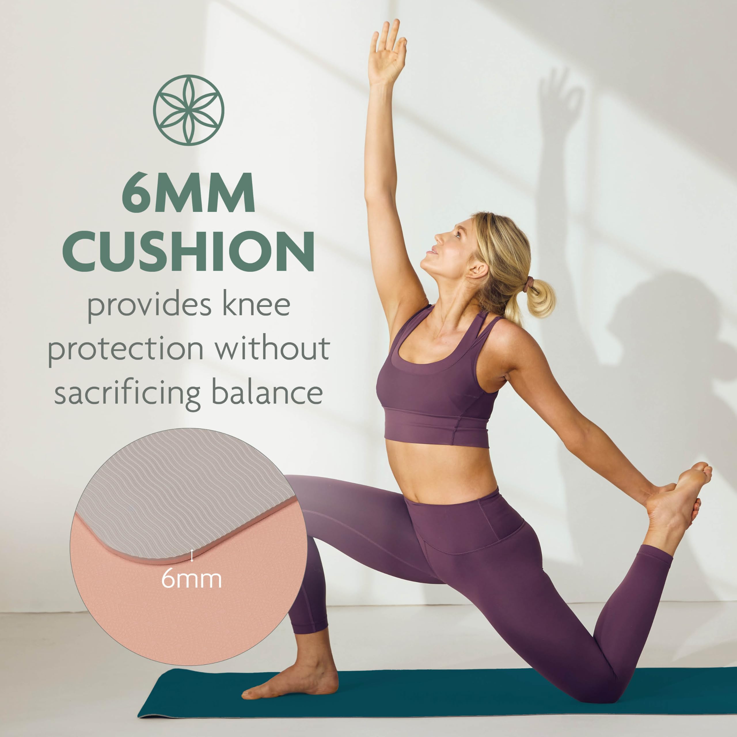 Gaiam material label showing PVC-free marking for safer, cleaner practice benefit