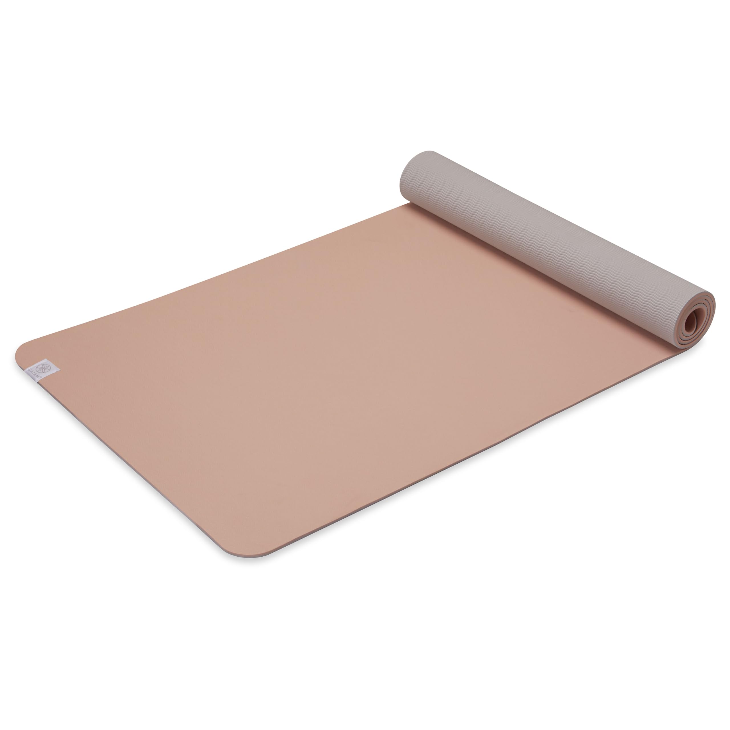 Gaiam TPE mat front view showing full length and blush color for confident practice