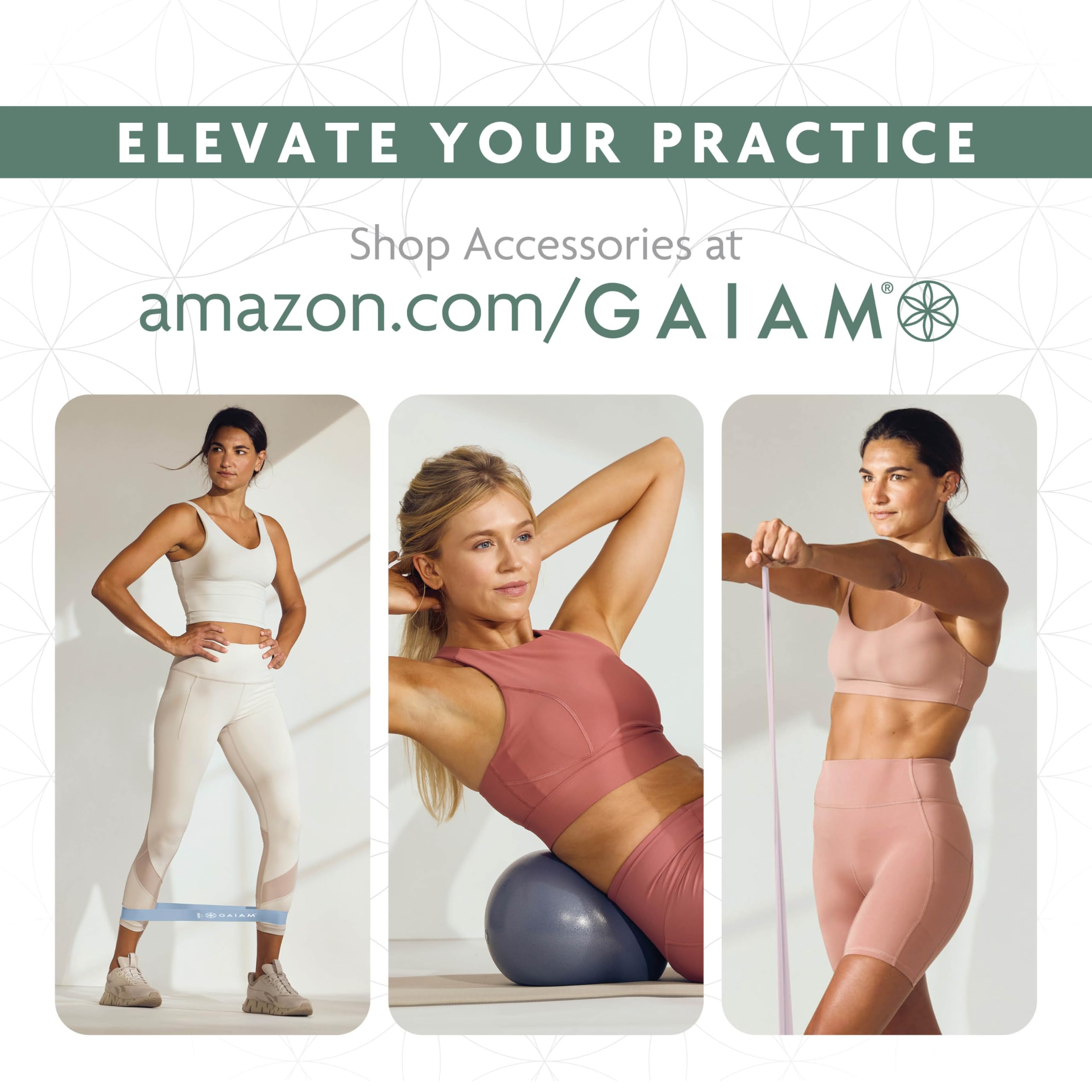 Gaiam mat in studio lifestyle shot demonstrating versatile home and class use