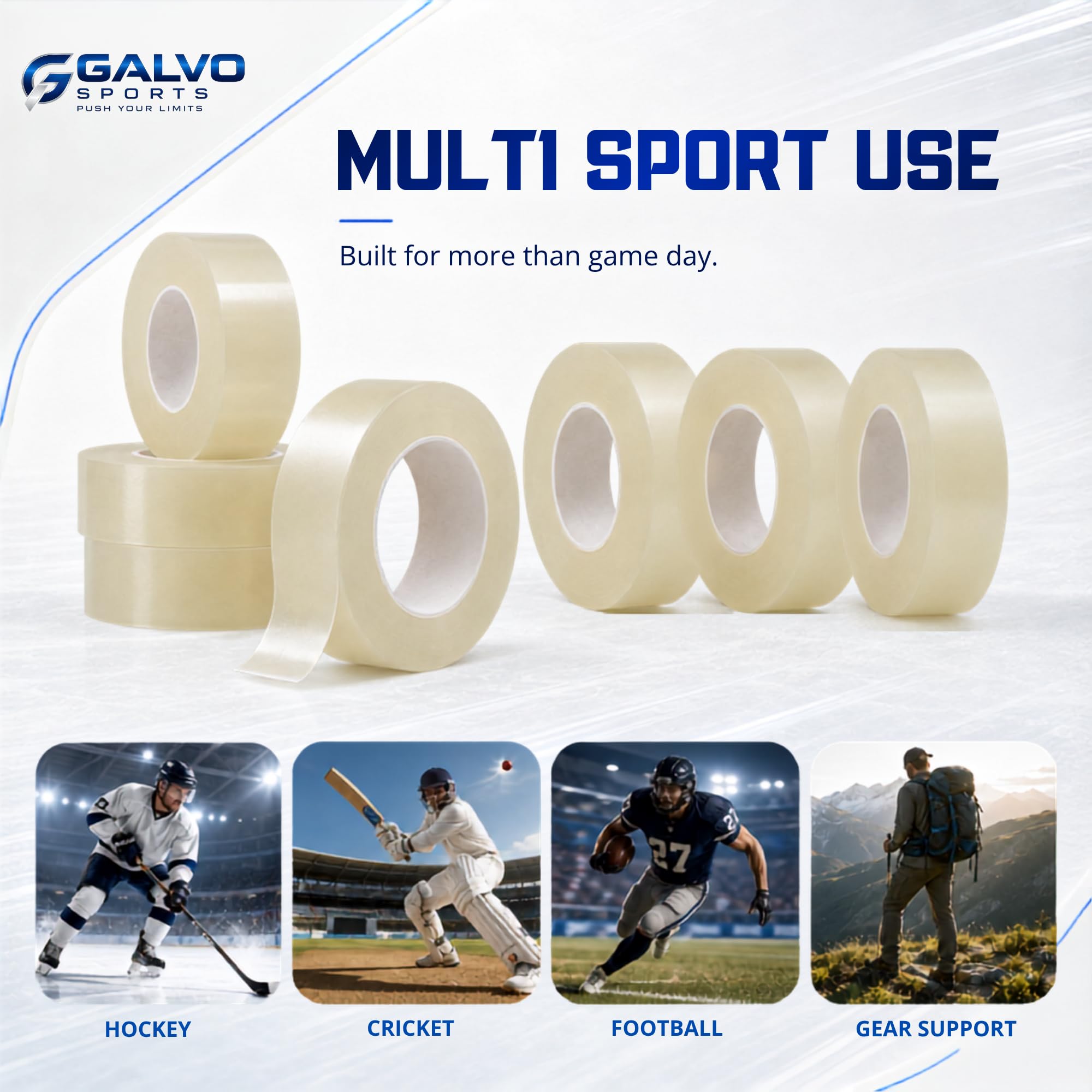GALVO Sports clear tape securing a shin guard for stable protection benefit