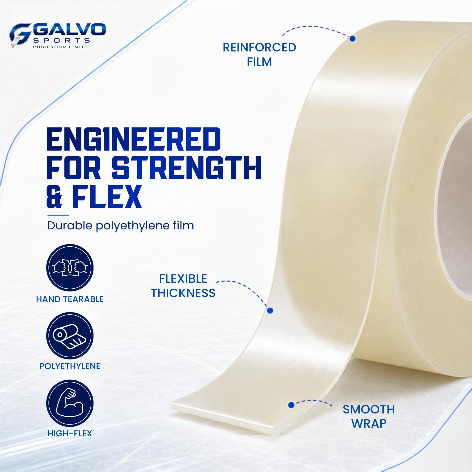 GALVO Sports tape with water droplets demonstrating waterproof hold benefit
