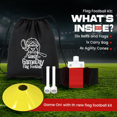 GameDay Fitness close-up of belt and flag showing reinforced stitching for durability