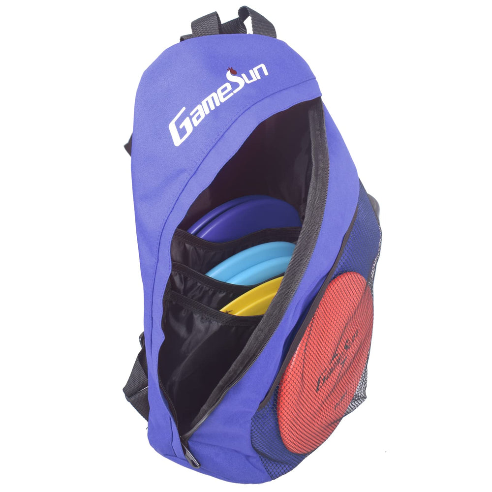 gamesun backpack worn in field carrying discs for comfortable course use