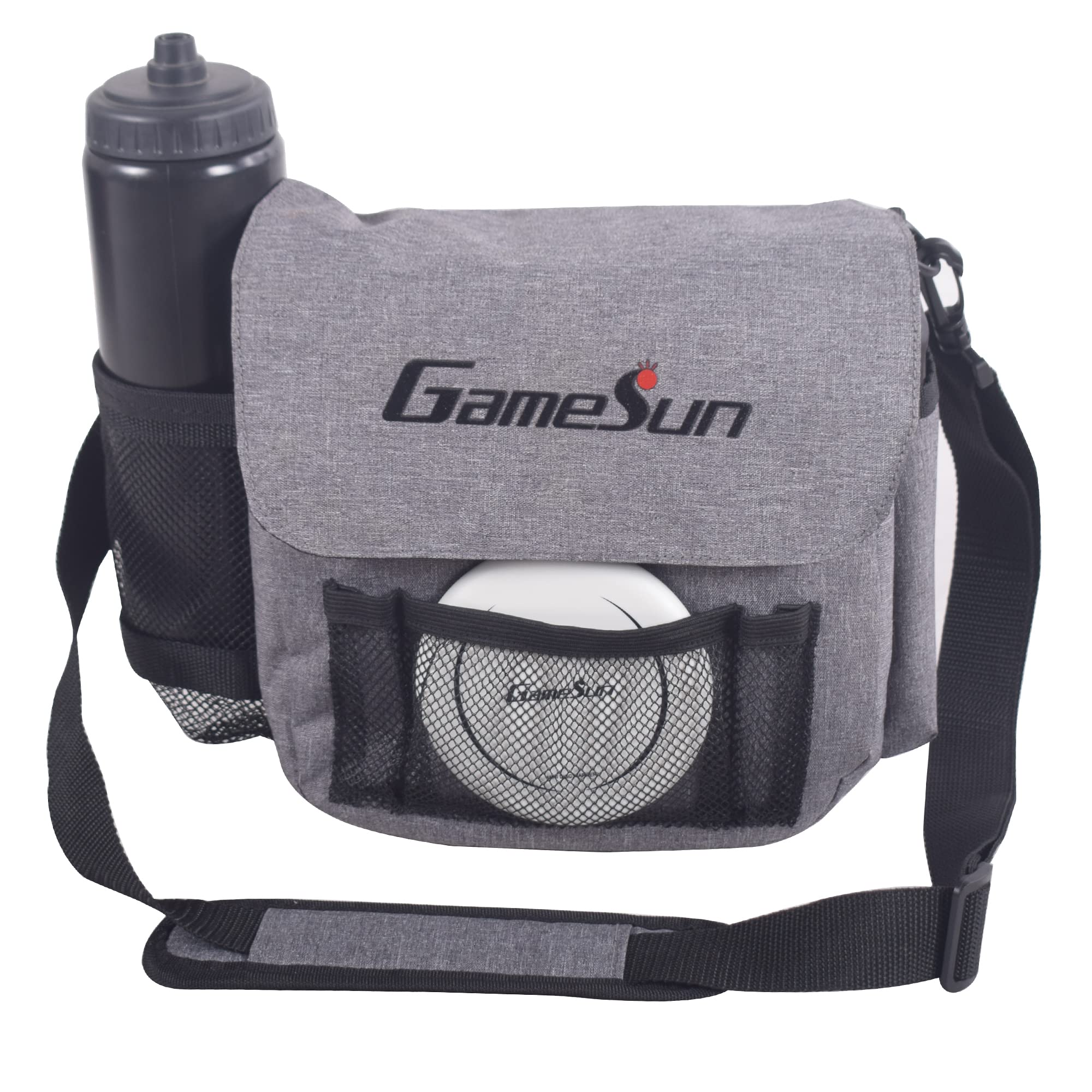 GAMESUN nylon carry bag detail with water bottle pocket and shoulder strap for comfort