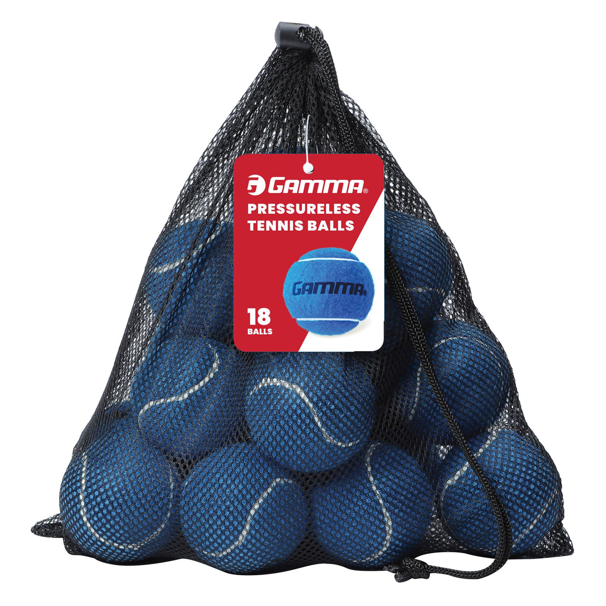 GAMMA front bag of 18 tennis balls showing count and bright color for easy visibility