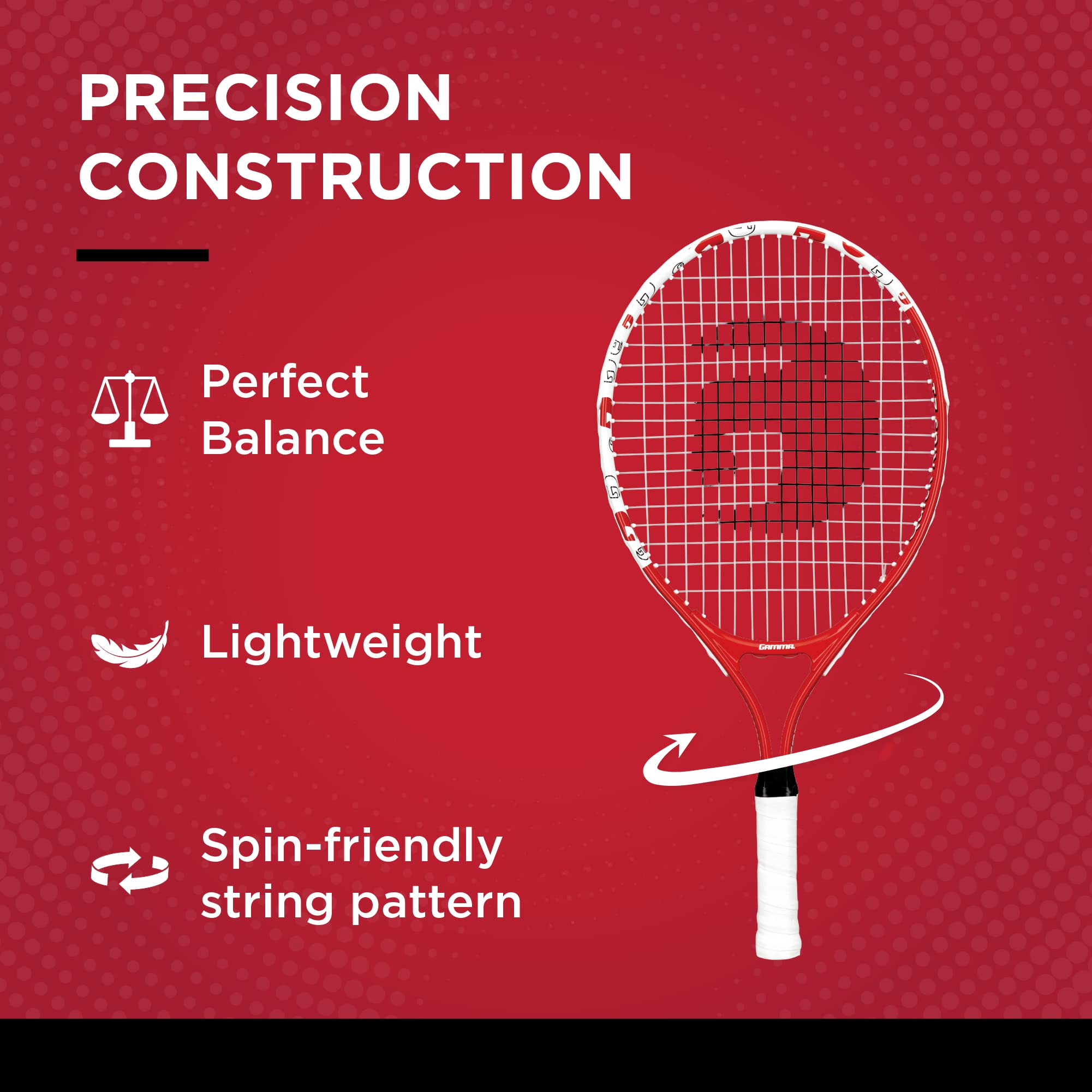 GAMMA wrapped handle grip detail providing comfort and reduced impact for young players