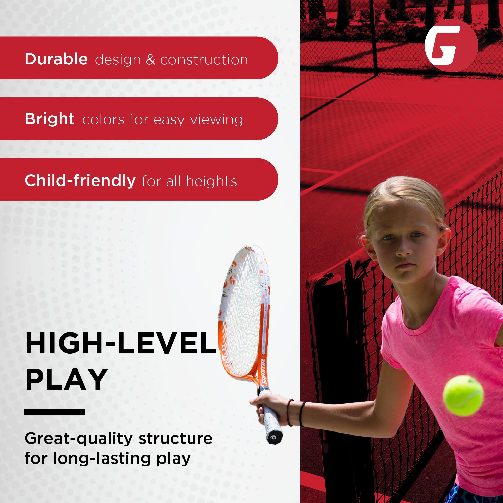 GAMMA racquet in use with child hitting ball illustrating easy swing and play readiness
