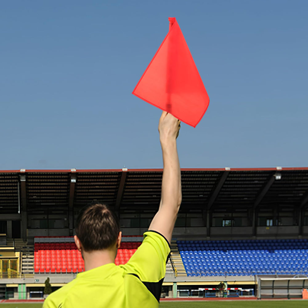 GANAZONO size comparison on field showing flag scale against referee