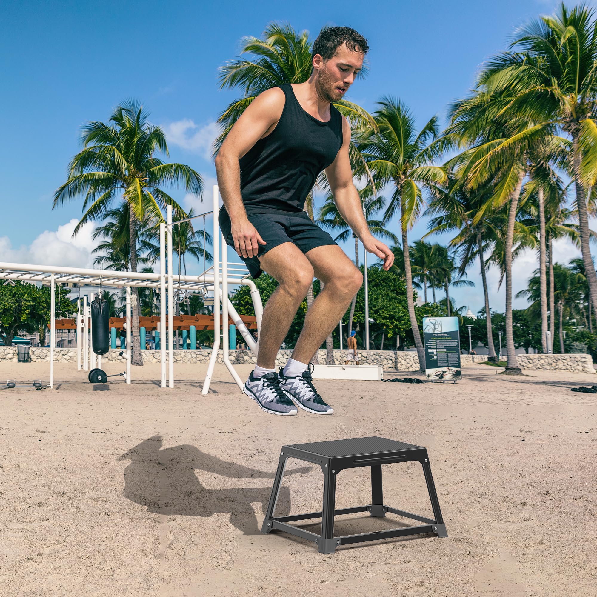 GanFindX athlete performing plyo jump on box to build explosive power