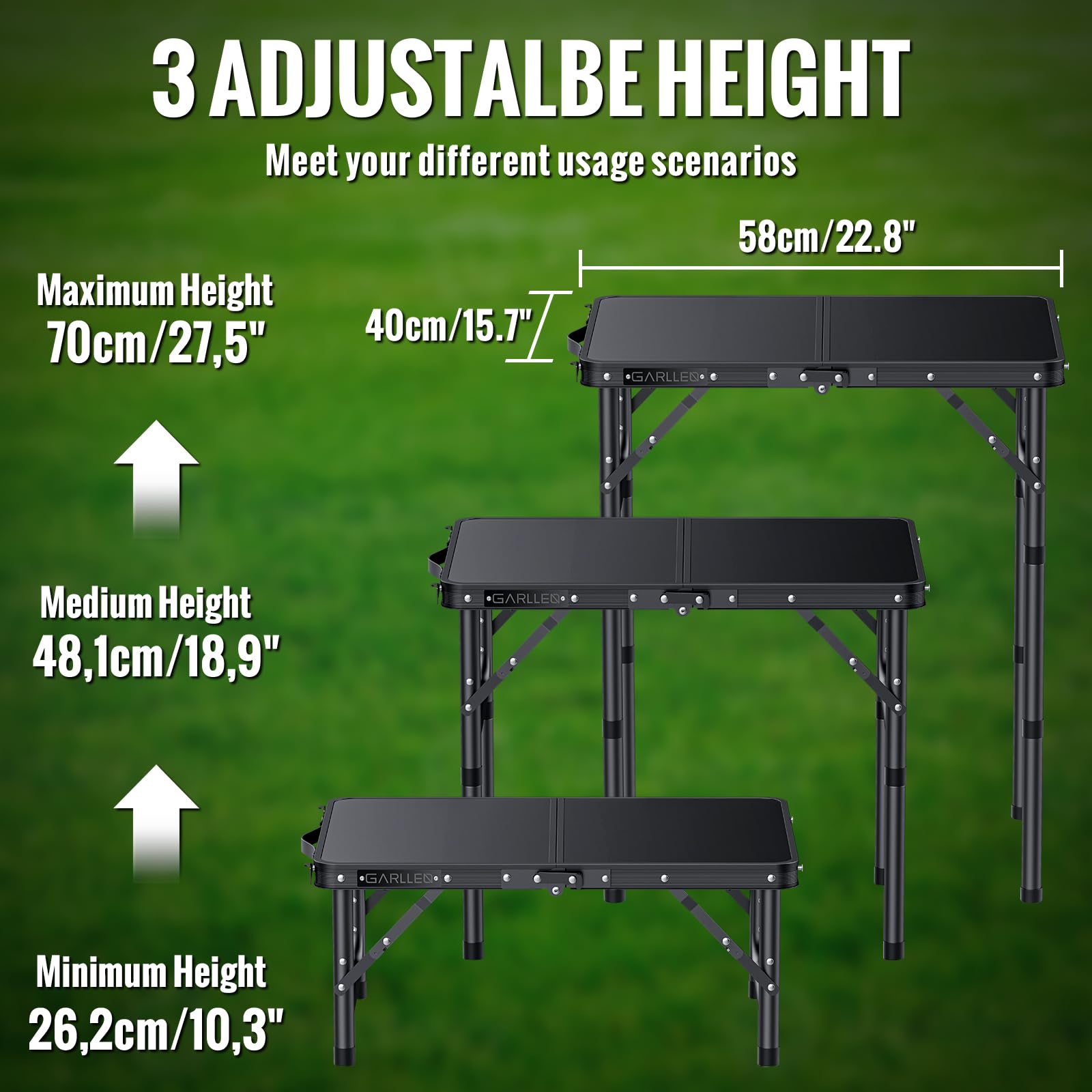 GARLLEN close-up of aluminum leg joint showing durable construction and secure locking