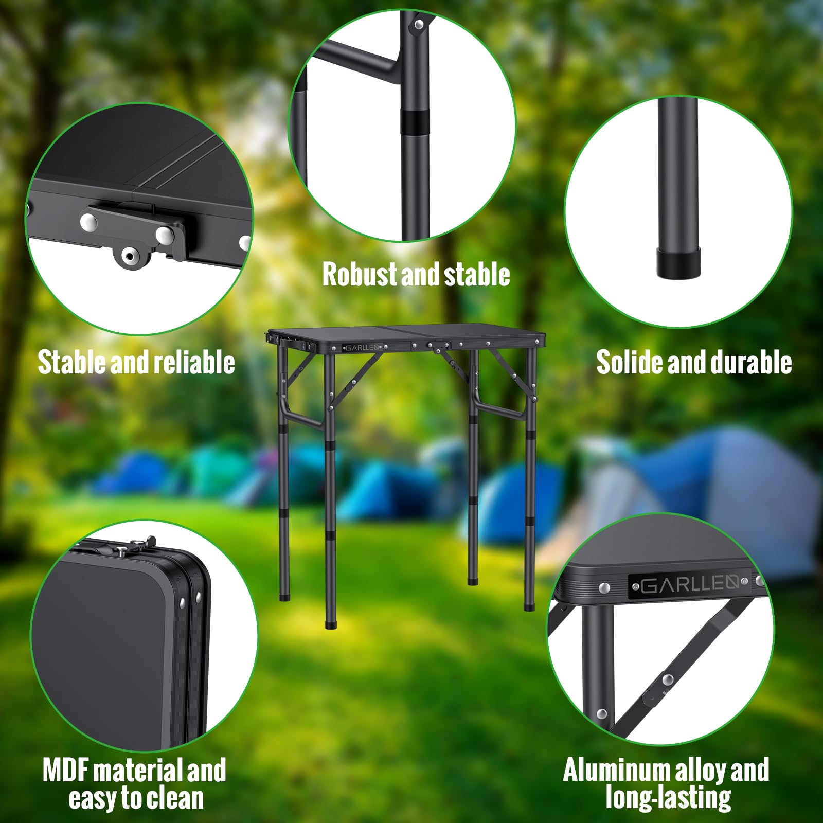 GARLLEN three height settings comparison showing adjustable legs for versatile use