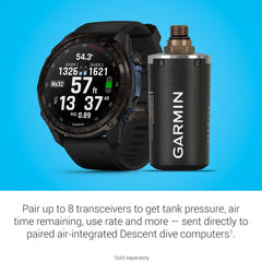 Garmin Descent T2 paired with Descent dive computer showing live tank pressure for situational awareness