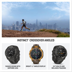 Garmin Instinct Crossover close-up of AMOLED display for clear data readability