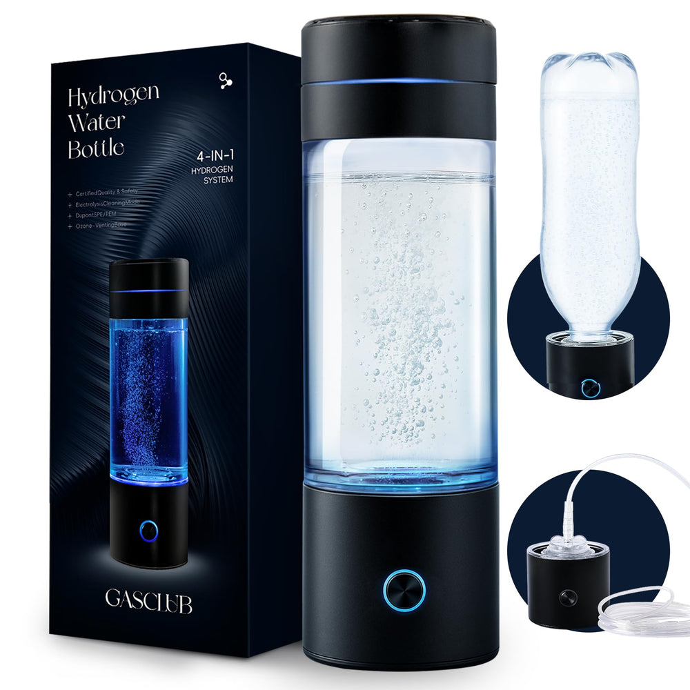 GasClub bottle front view showing controls and portable design for easy hydration