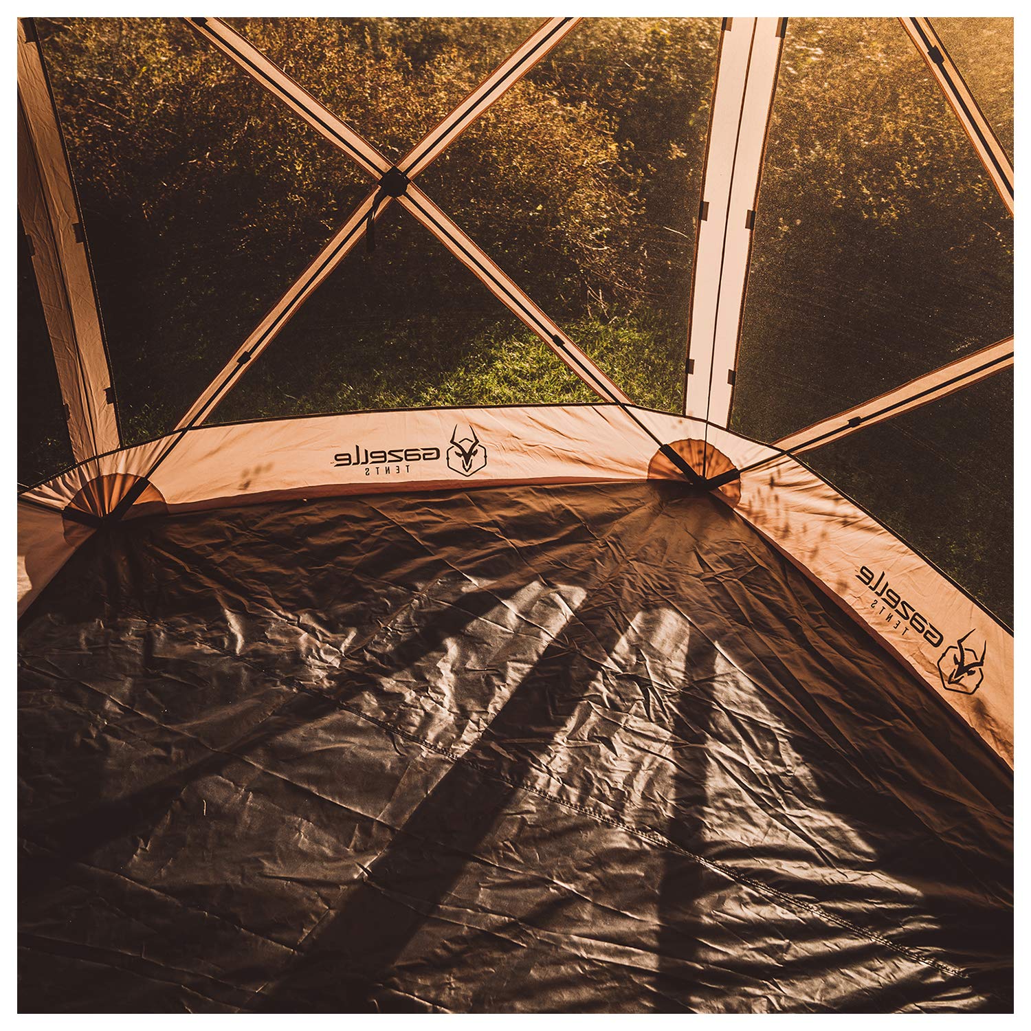 Gazelle Tents footprint next to hands showing size and easy handling benefit