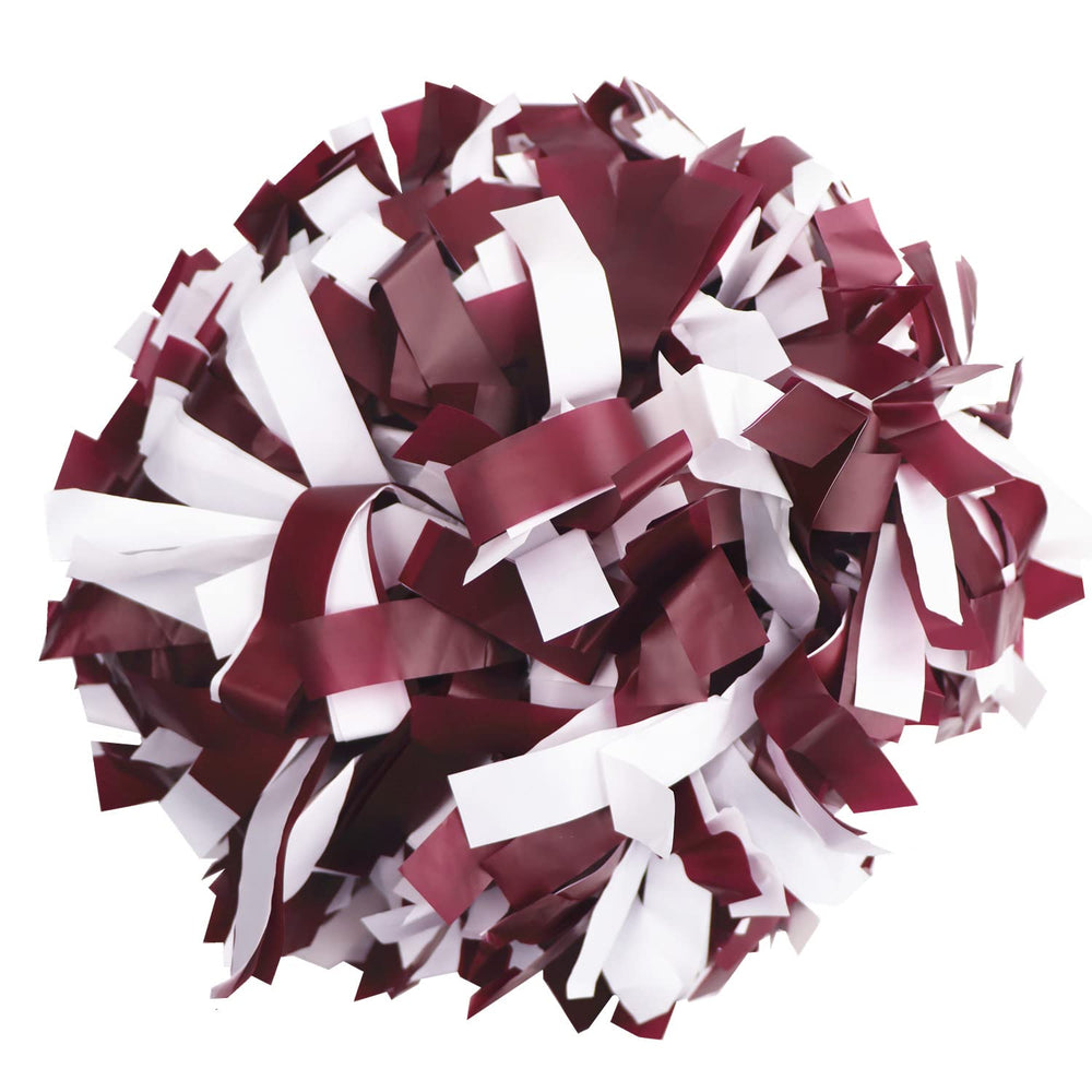 Gbateri front view showing dark maroon and white poms and baton handle for team visibility