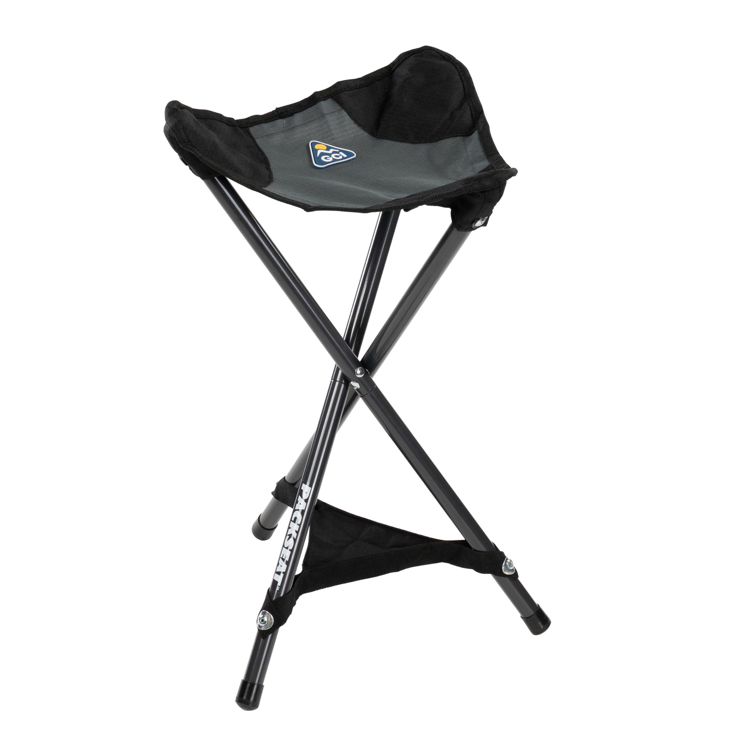 GCI Outdoor PackSeat front view showing compact tripod stability and portability