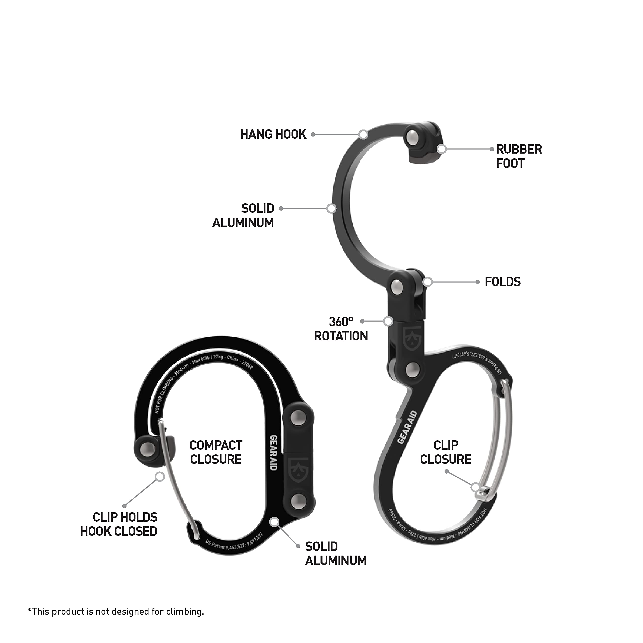 GEAR AID HEROCLIP suspending a heavy backpack to free ground space