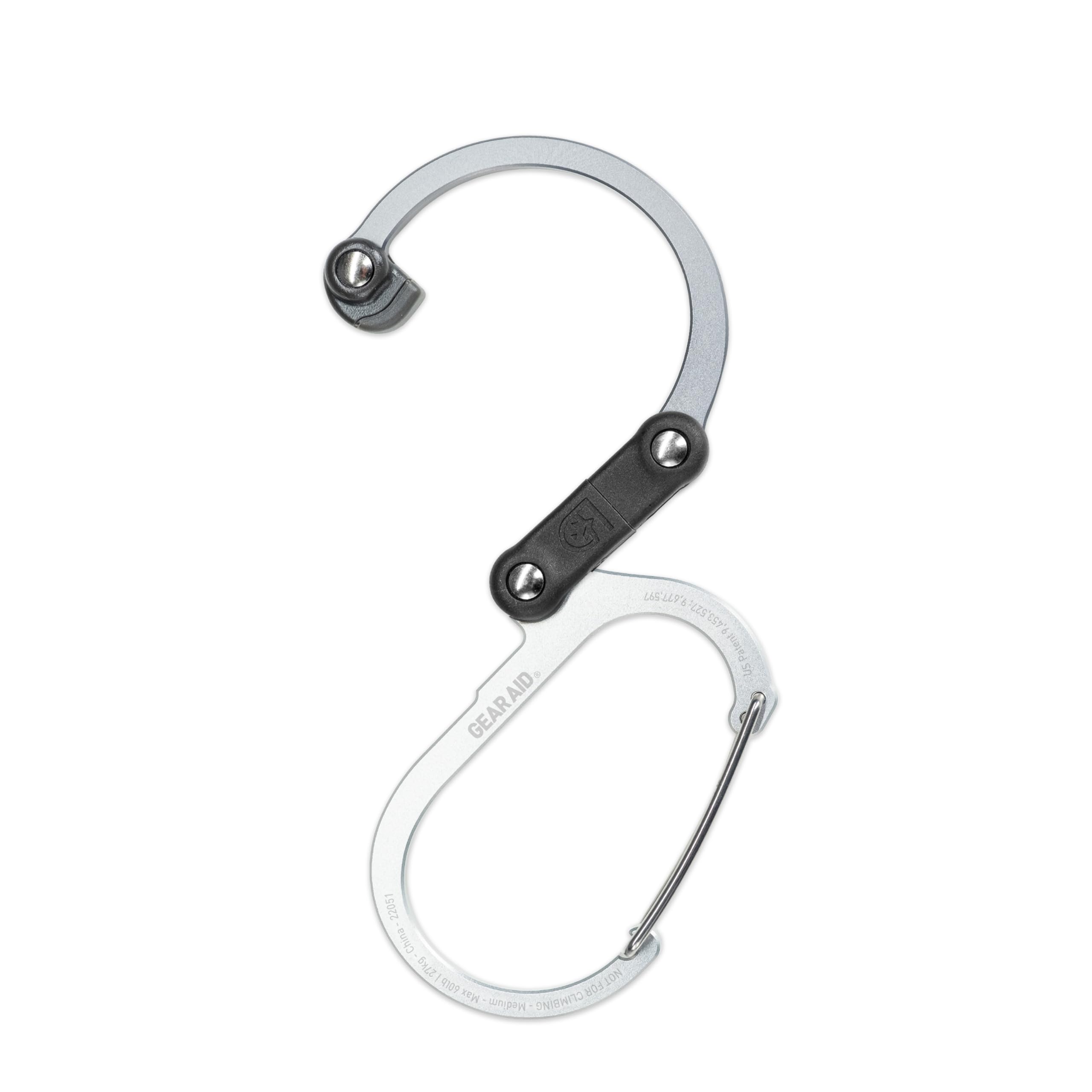GEAR AID HEROCLIP Medium open gate demonstrating wide clearance for thick straps
