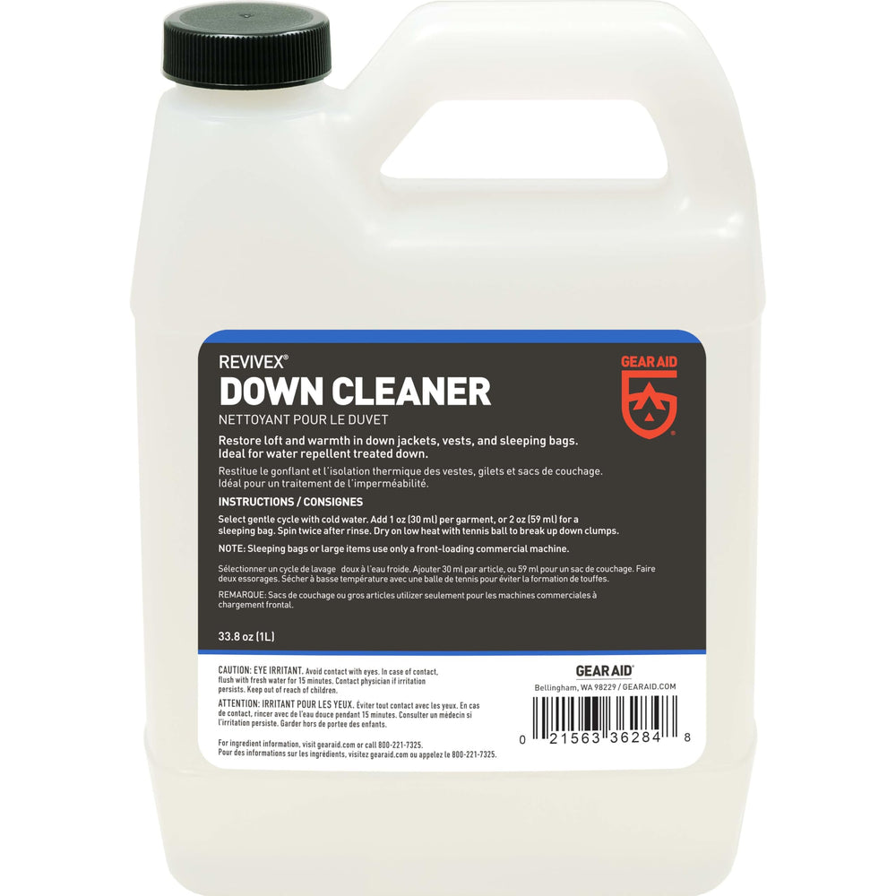 GEAR AID Revivex Down Cleaner front bottle showing label and volume benefit