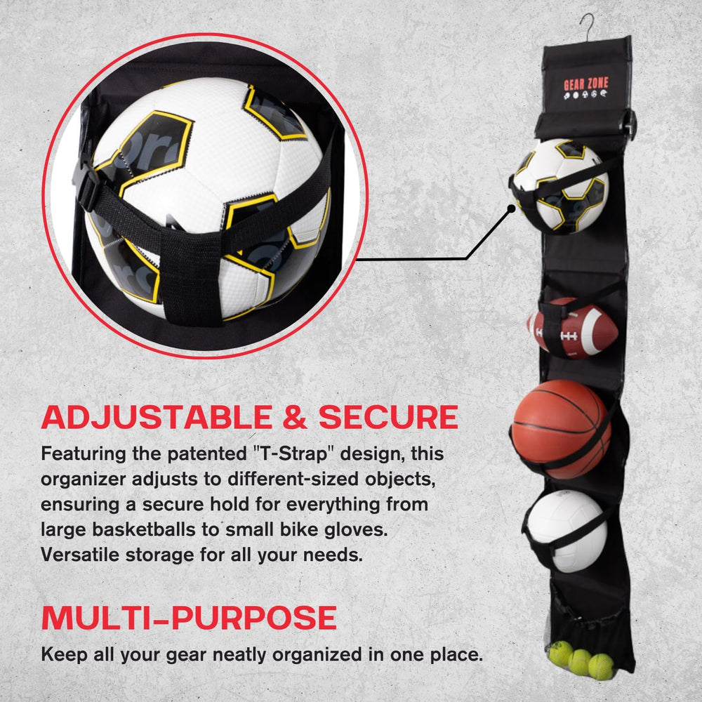 Gear Zone bottom mesh pocket closeup storing pump and gloves for quick-access organization benefit