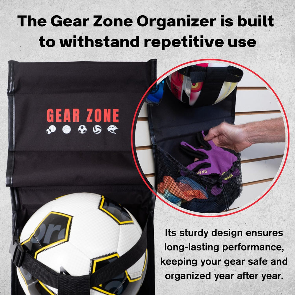 Gear Zone holding helmets and shoes showing versatile storage for bulky gear benefit