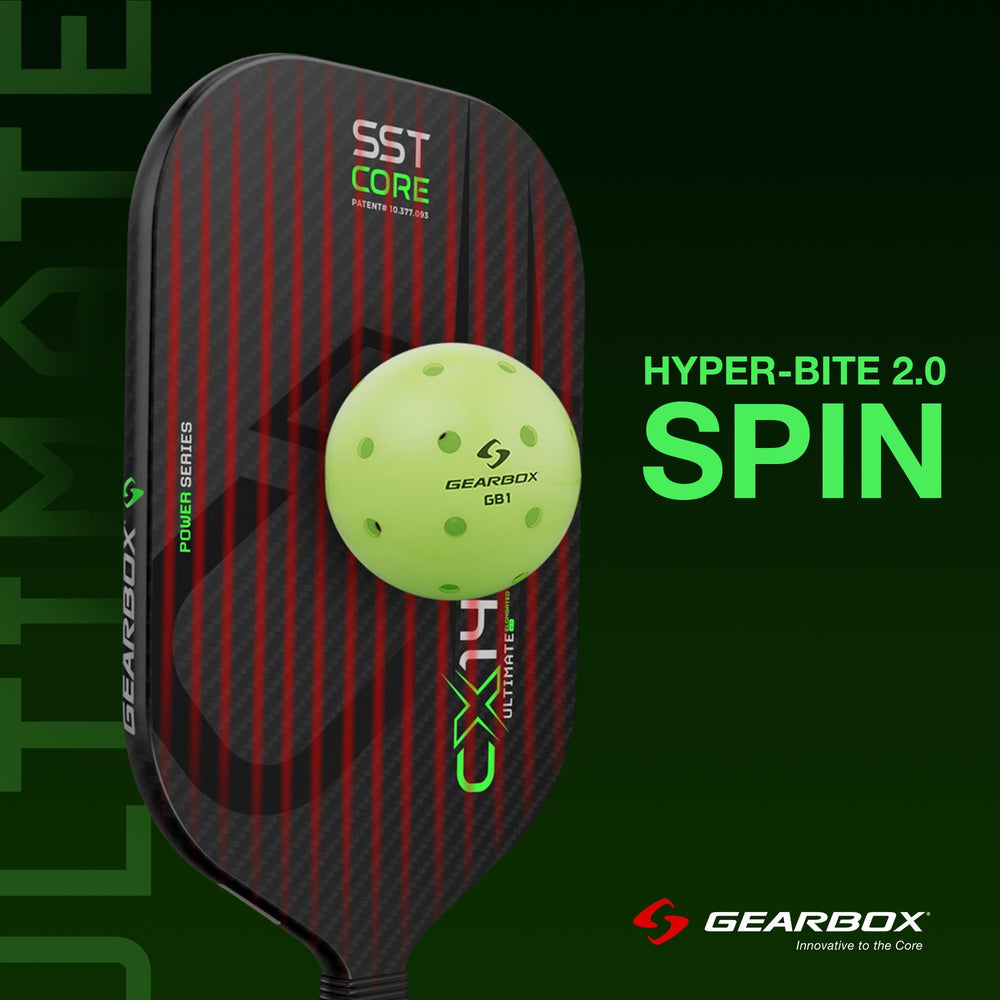 Gearbox CX14E in play on court demonstrating power and control in match action
