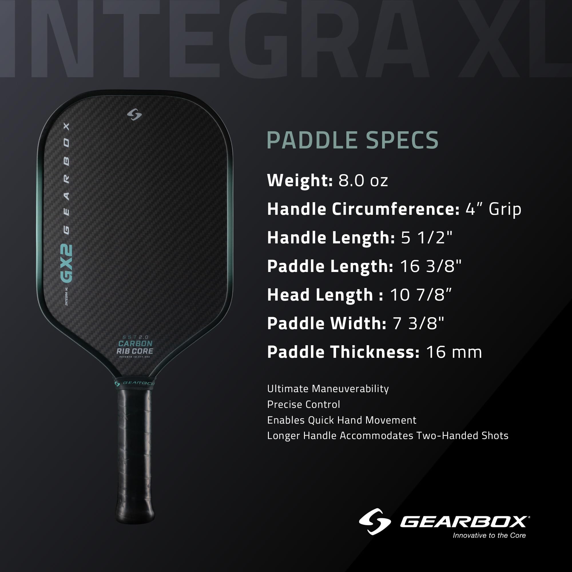 Gearbox GX2 Integra XL carbon texture close-up showing rigid SST 2.0 core feel