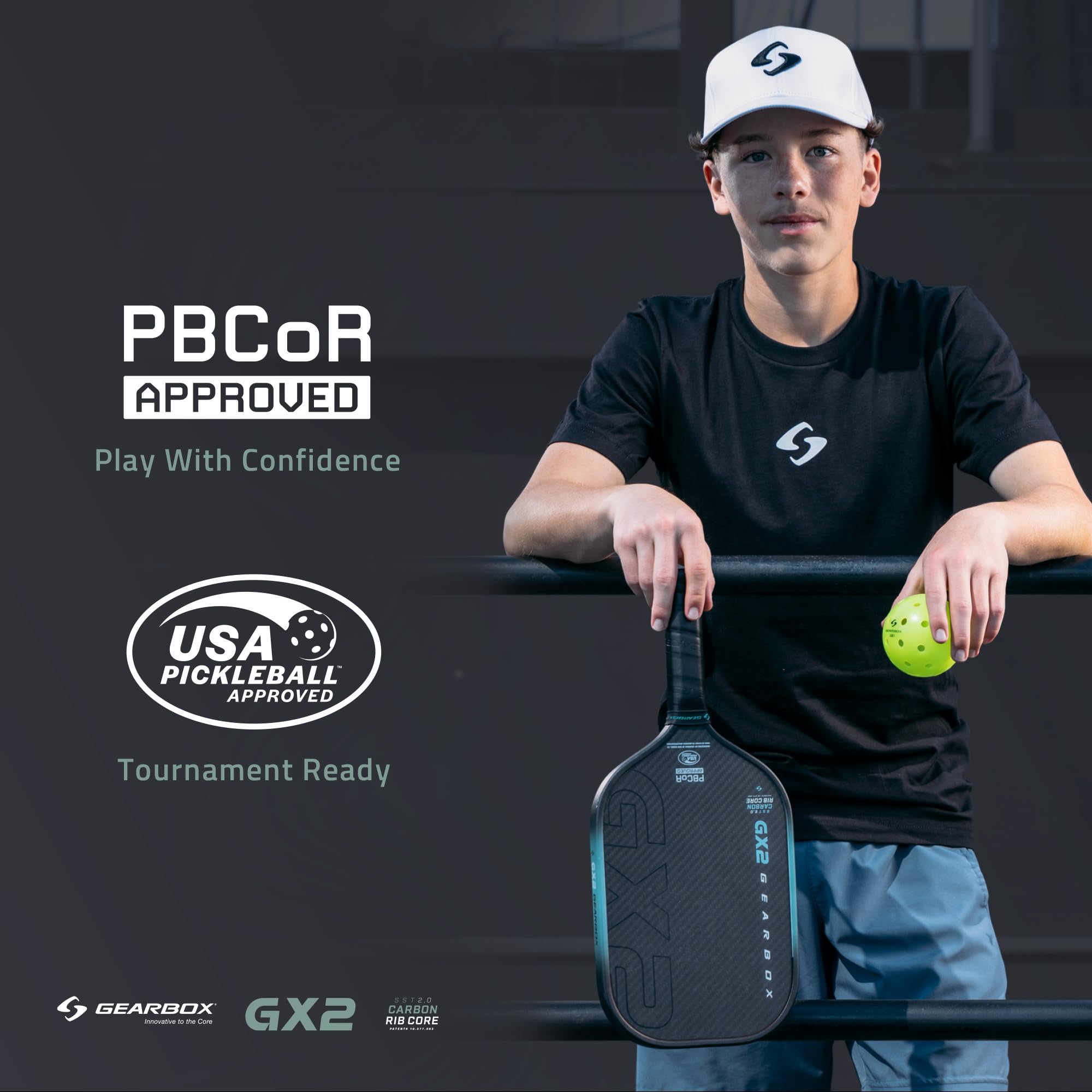 Gearbox GX2 label and specs showing tournament-ready material information