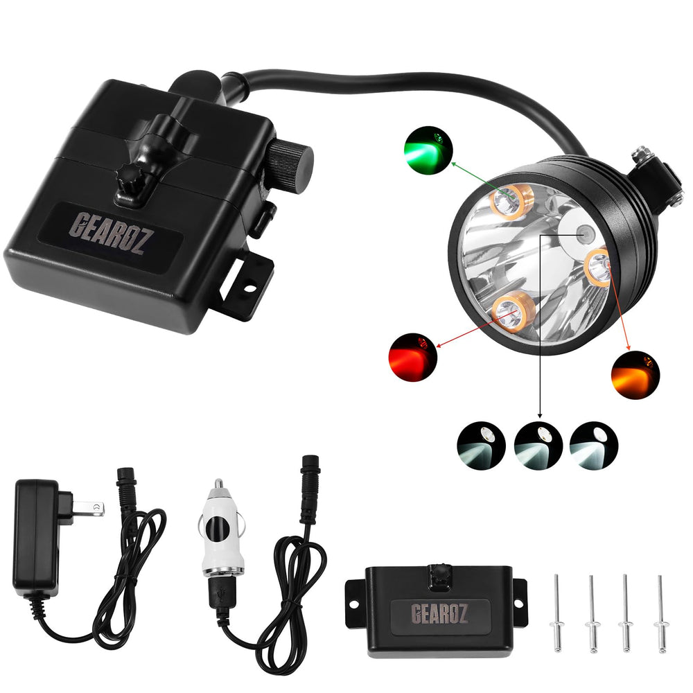 GearOZ front view headlamp showing design and long-range beam benefit