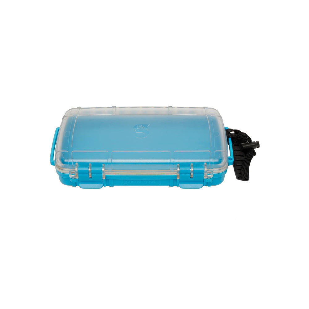 geckobrands front view of waterproof dry box showing protective shell and brand