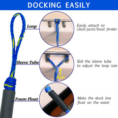 Geelu dock line attached to a fender in use reducing impact on hull and dock