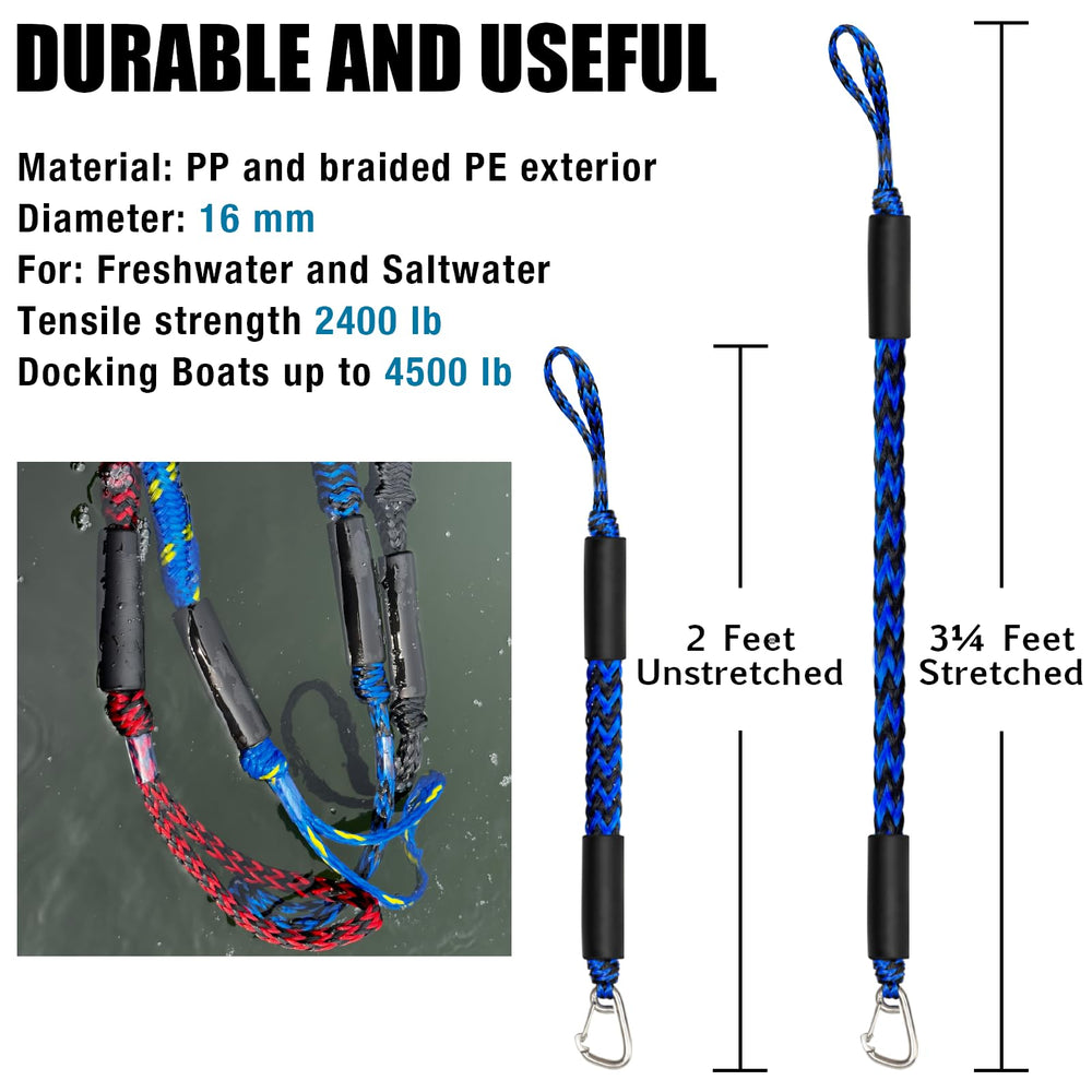 Geelu dock line attached to a fender in use, shock absorption reduces jerking