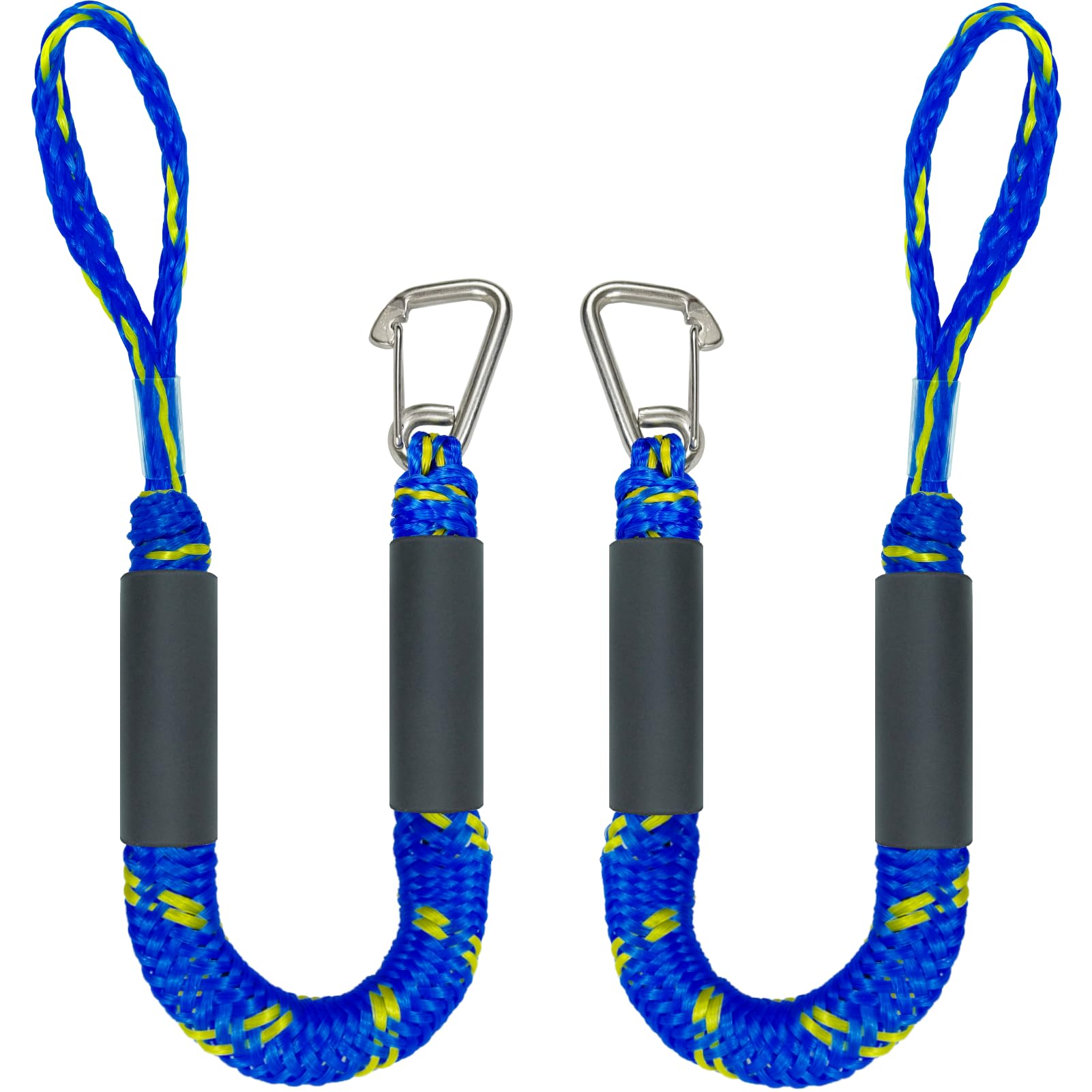 Geelu front packaging showing two blue and yellow bungee dock lines and benefits