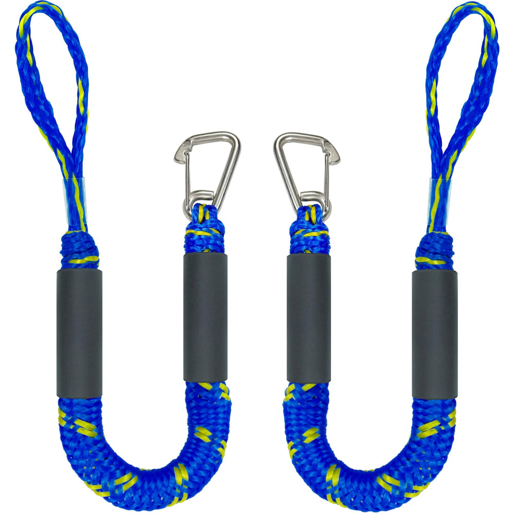 Geelu front packaging showing two blue and yellow bungee dock lines and benefits
