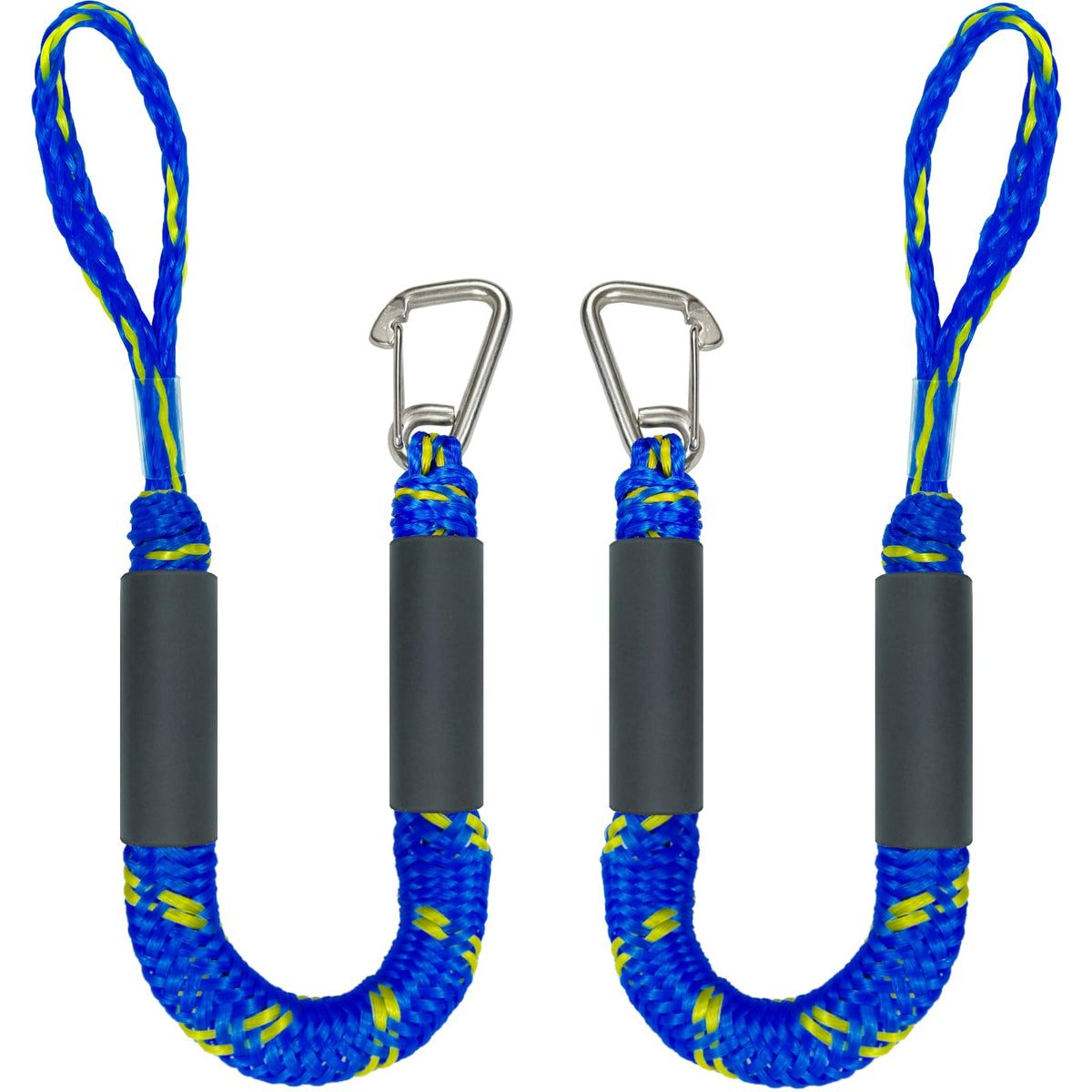 Geelu front packaging showing two blue and yellow bungee dock lines and benefits