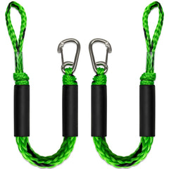 Geelu front view showing two green and black bungee dock lines for quick identification and protection