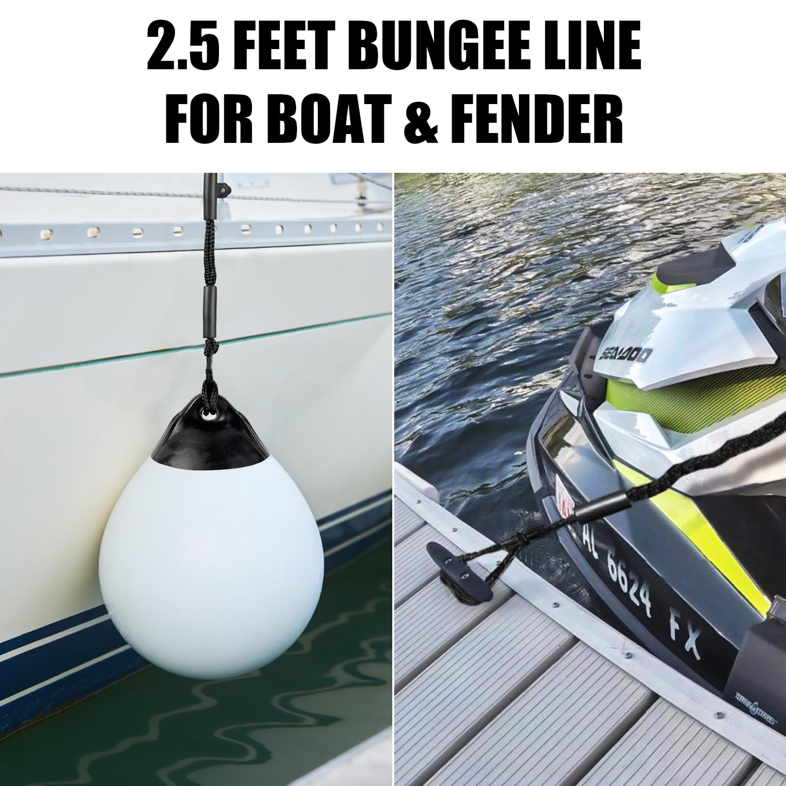 Geelu bungee dock line in use on a jet ski reducing jerking and protecting hull
