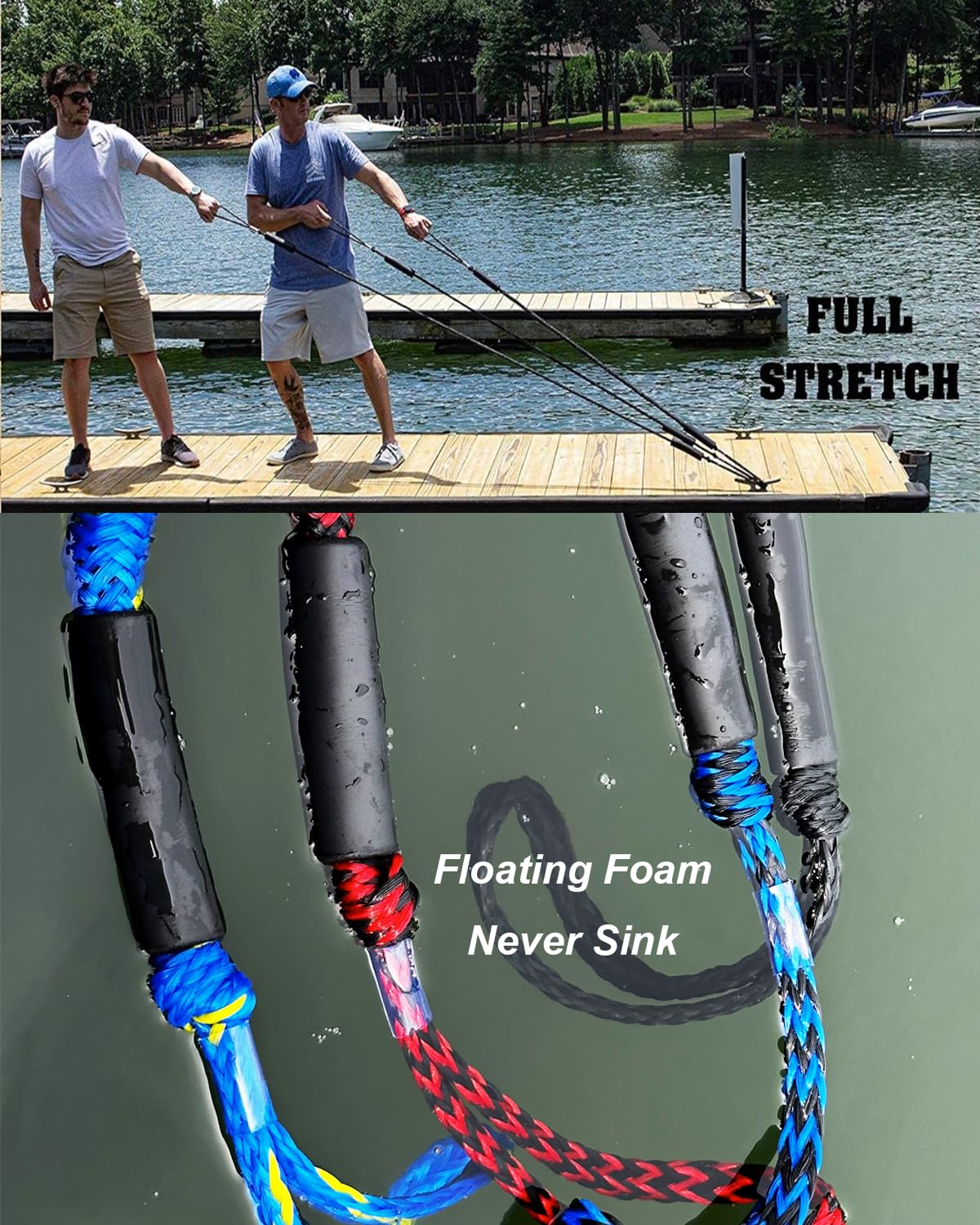 Geelu dock line in use attached to jet ski cleat reduces jerking