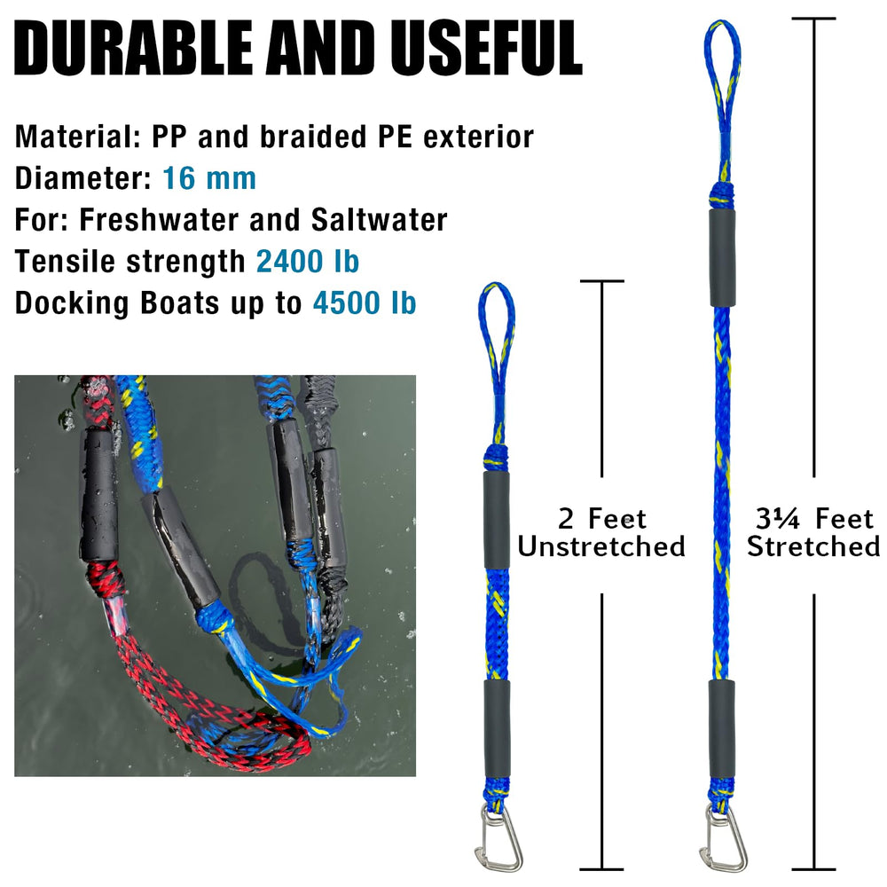 Geelu dock line beside ruler showing compact 2 ft collapsed size for easy storage