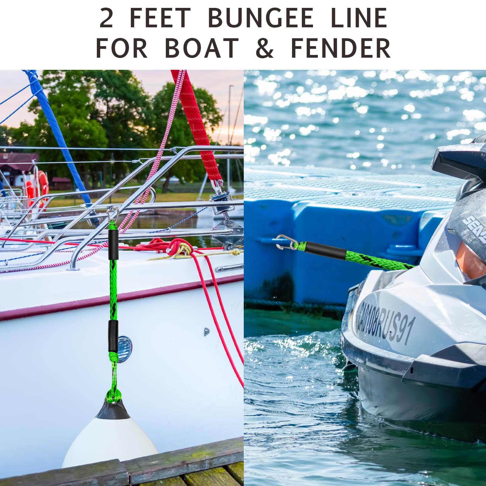 Geelu dock line displayed next to ruler showing 2ft length and convenient compact scale