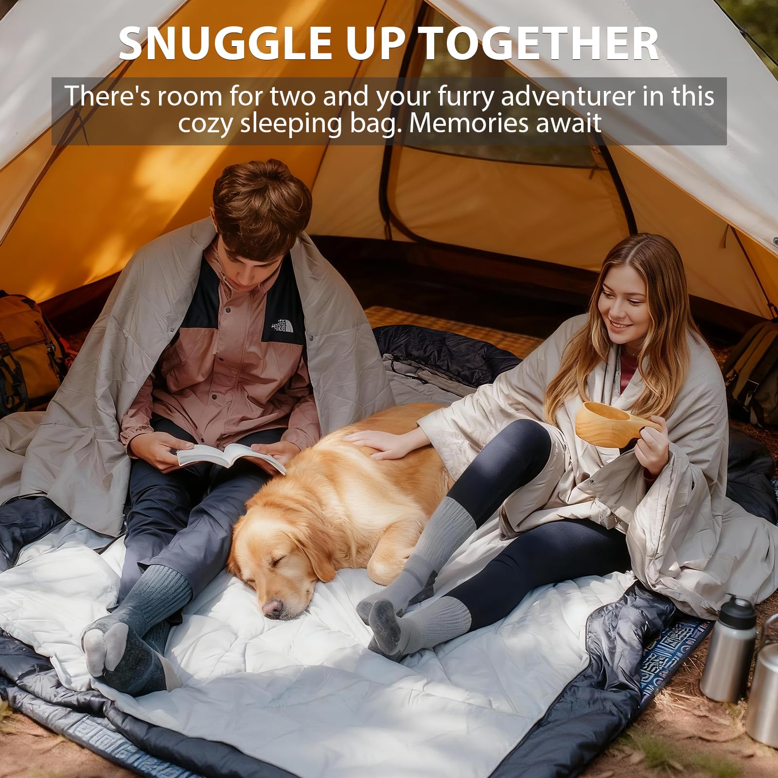 GEERTOP queen sleeping bag placed on tent pad showing true-to-size scale